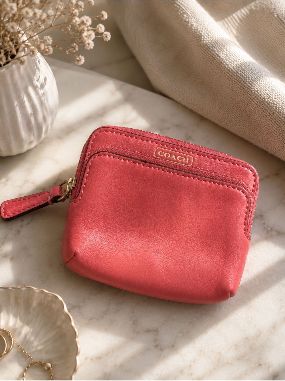 Coach Small Leather mini Wallet - Coral Y2K